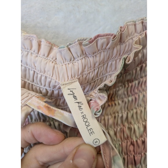 Logan Rae x ROOLEE Pink Floral Smocked Maxi Dress Puff Sleeve Tiered Size M - Picture 6 of 10